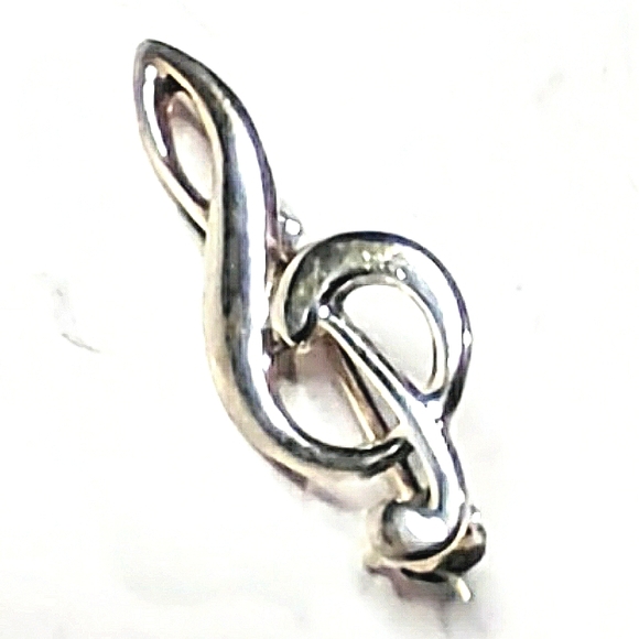 NEW .925 Sterling Silver Treble Clef Pendant Brooch Jewelry! Approx. 1". Unisex - Picture 1 of 8